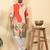 abstract printed mandarin collar long sleeve straight orange kurta