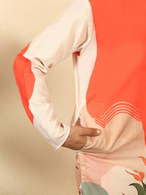 abstract printed mandarin collar long sleeve straight orange kurta 5