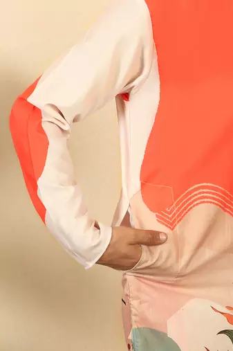abstract printed mandarin collar long sleeve straight orange kurta