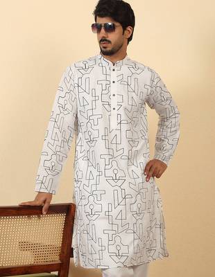 white cotton abstract thread work embroidered kurta 1