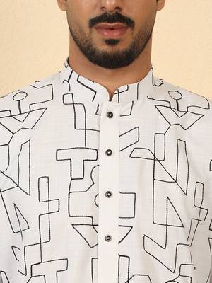 white cotton abstract thread work embroidered kurta 2