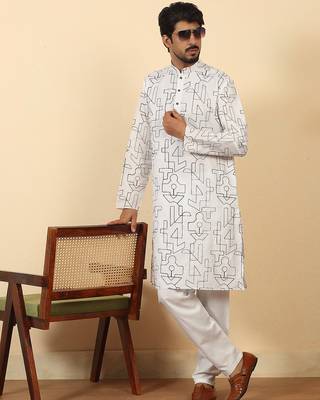white cotton abstract thread work embroidered kurta 4
