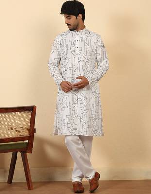 white cotton abstract thread work embroidered kurta 5
