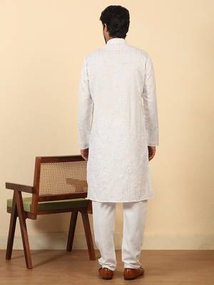 white cotton abstract thread work embroidered kurta 3