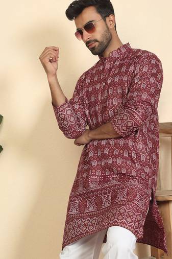 cotton blend ethnic motifs printed maroon kurta