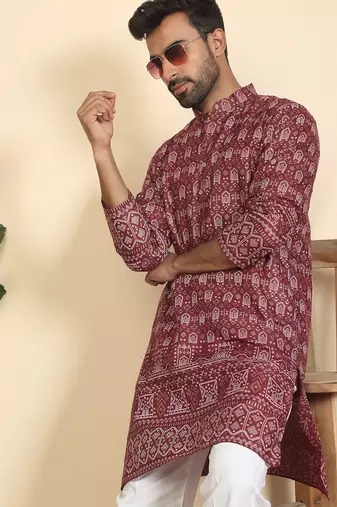 cotton blend ethnic motifs printed maroon kurta