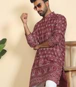 cotton blend ethnic motifs printed maroon kurta