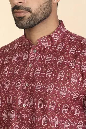 cotton blend ethnic motifs printed maroon kurta