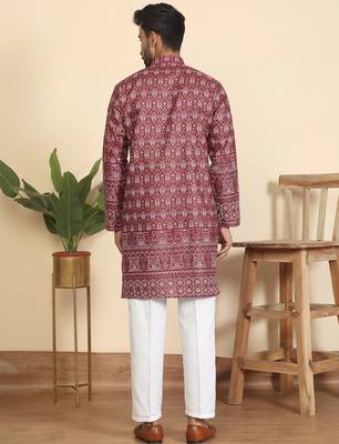 cotton blend ethnic motifs printed maroon kurta 3