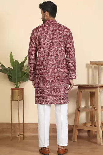 cotton blend ethnic motifs printed maroon kurta