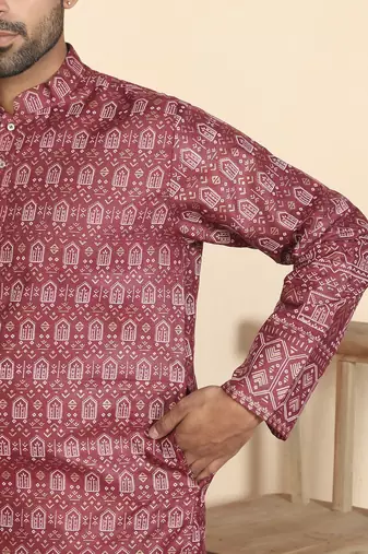 cotton blend ethnic motifs printed maroon kurta