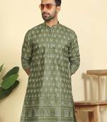 cotton blend ethnic motifs printed green kurta