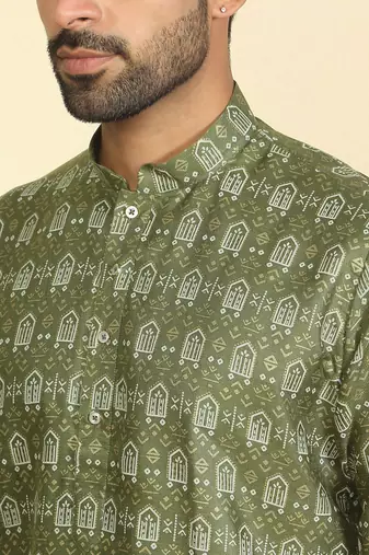 cotton blend ethnic motifs printed green kurta