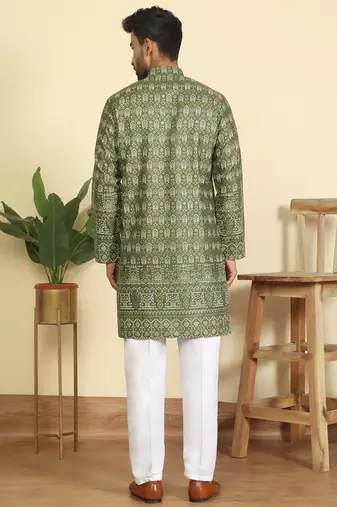 cotton blend ethnic motifs printed green kurta