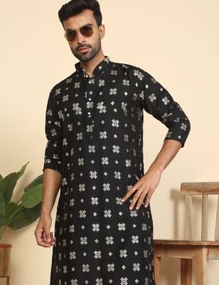 cotton silk printed black knee length kurta 1