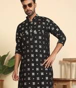 cotton silk printed black knee length kurta
