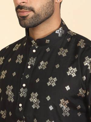 cotton silk printed black knee length kurta 2