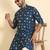 cotton silk printed blue knee length kurta