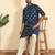 cotton silk printed blue knee length kurta