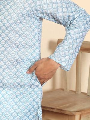 cotton blend leaf prints blue knee length kurta 4