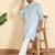 cotton blend leaf prints blue knee length kurta