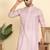 cotton blend leaf prints pink knee length kurta