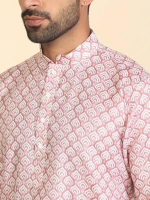 cotton blend leaf prints pink knee length kurta 2