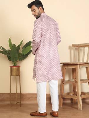 cotton blend leaf prints pink knee length kurta 3