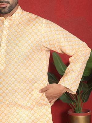 cotton blend leaf prints yellow knee length kurta 4