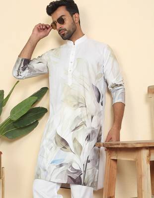 leaf printed cotton blend straight green kurta 1