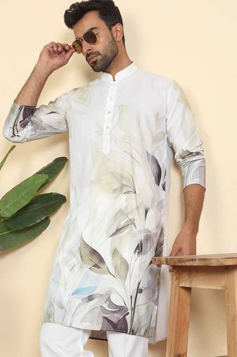 leaf printed cotton blend straight green kurta