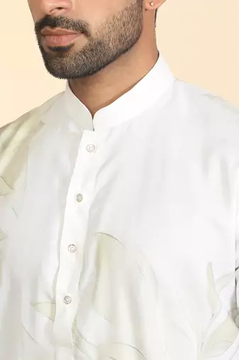 leaf printed cotton blend straight green kurta