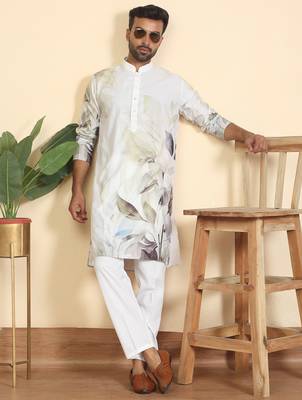 leaf printed cotton blend straight green kurta 5