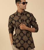  cotton black ajrakh ethnic printed short kurta