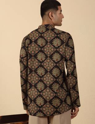  cotton black ajrakh ethnic printed short kurta 3