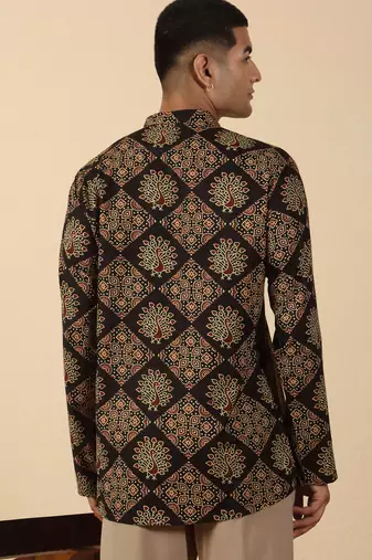  cotton black ajrakh ethnic printed short kurta