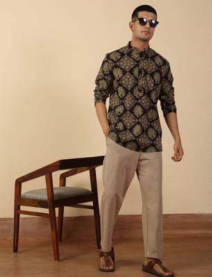  cotton black ajrakh ethnic printed short kurta 4