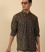  cotton black ajrakh floral printed short kurta