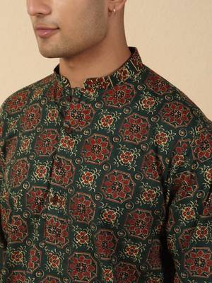  cotton black ajrakh floral printed short kurta 2