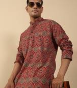   cotton ajrakh inspired paisley printed maroon short kurta