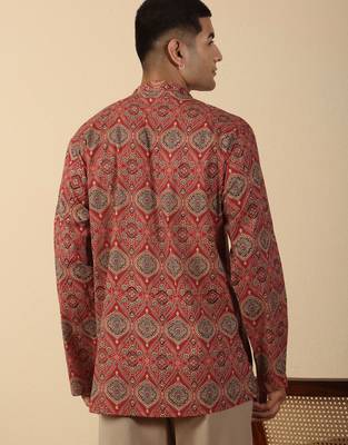   cotton ajrakh inspired paisley printed maroon short kurta 3