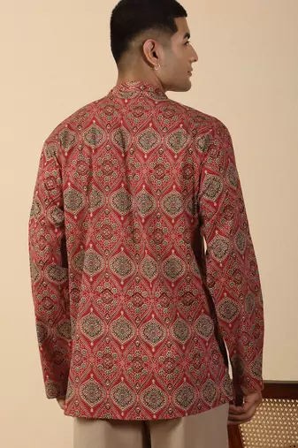   cotton ajrakh inspired paisley printed maroon short kurta
