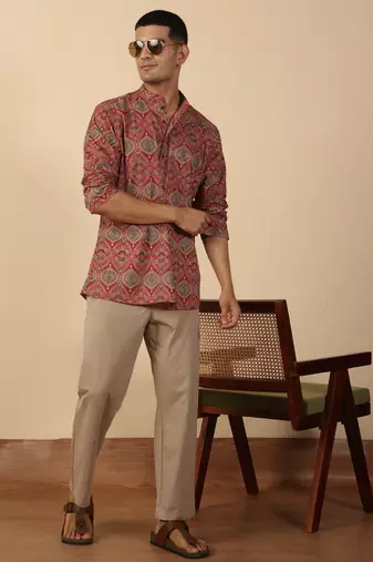   cotton ajrakh inspired paisley printed maroon short kurta