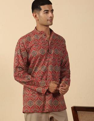   cotton ajrakh inspired paisley printed maroon short kurta 5