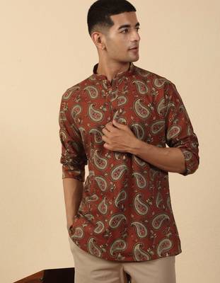   cotton ajrakh inspired paisley printed rust short kurta 1
