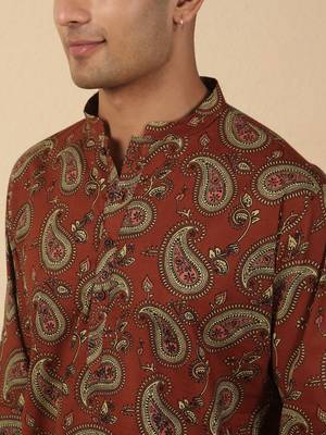   cotton ajrakh inspired paisley printed rust short kurta 2