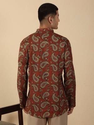   cotton ajrakh inspired paisley printed rust short kurta 3