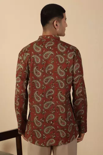   cotton ajrakh inspired paisley printed rust short kurta