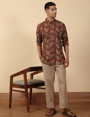   cotton ajrakh inspired paisley printed rust short kurta 4