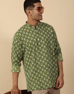   cotton kantha work floral printed short kurta 1